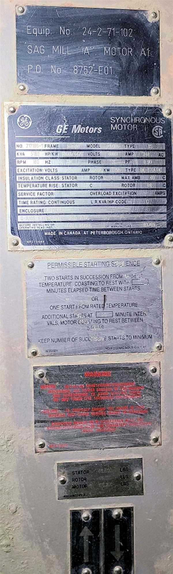 General Electric 6000 Hp Quadramatic Dual Drive Brush Type Horizontal Synchronous Motor)